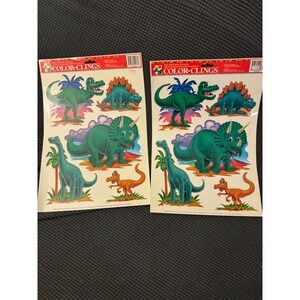 Vintage set of‎ two Dinosaur Color Clings Paper Magic  Window Decoration 1980s.